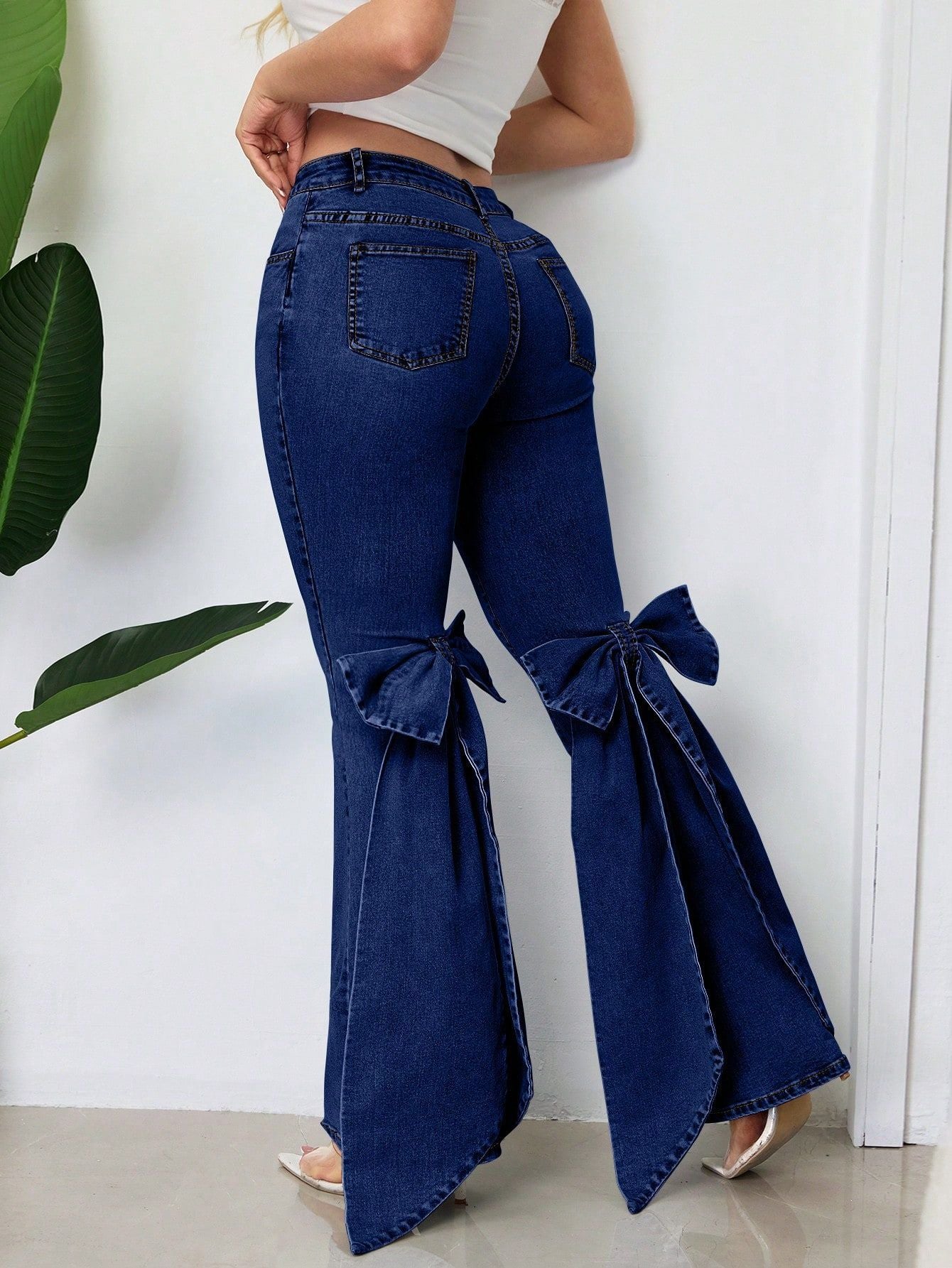 Retro Three-dimensional Bow Mop Horn Denim Jeans