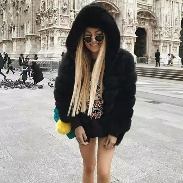 Fur With Hood Splicing Imitation Fox Coats