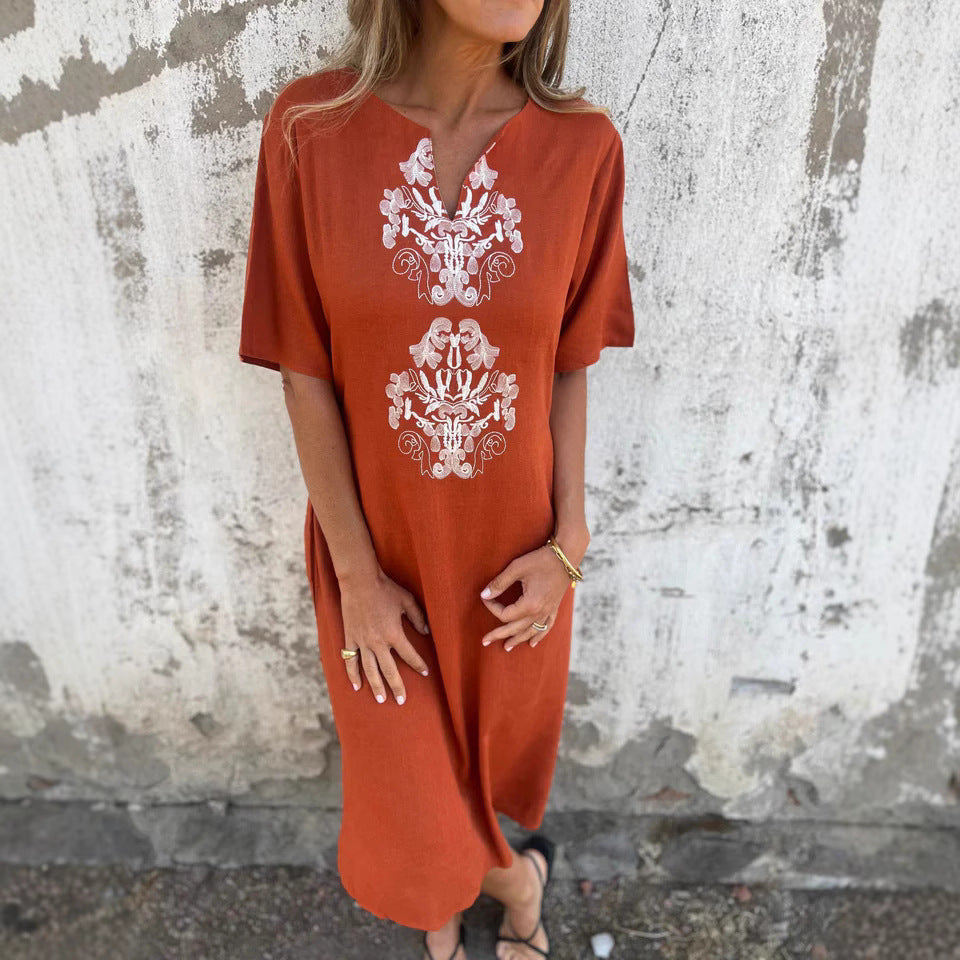 Women's Round Neck Fashion Loose Printed Long Dress