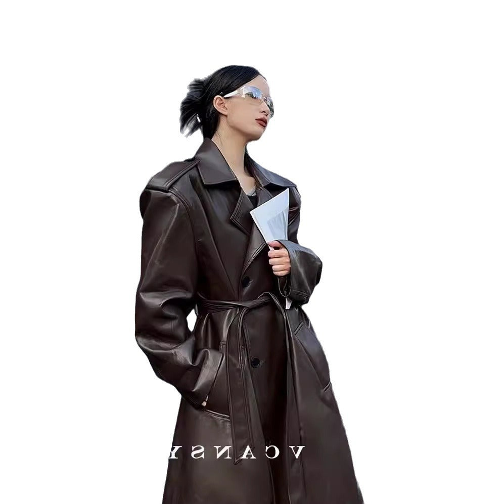 Leather Mid-length Hot Design Windbreaker Female Coats
