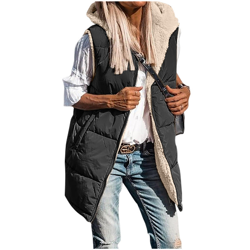 Color Hooded Cotton Double-sided Wear Warm Vests