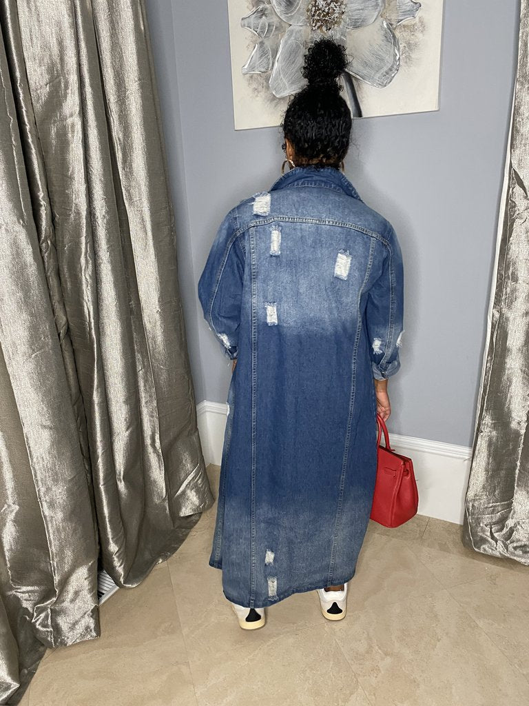 Women's Denim Long Trench Ripped For Coats