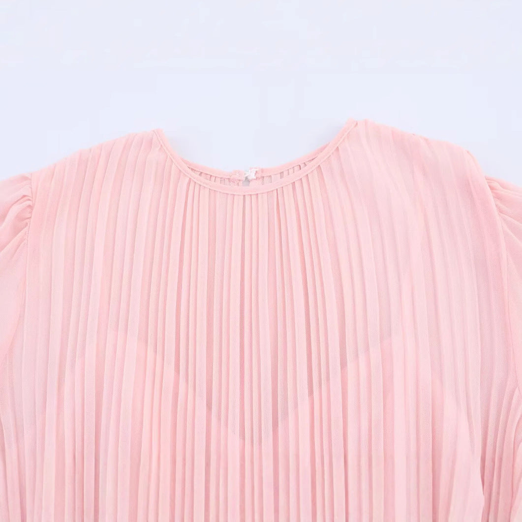Women's French Style Round Neck Waist Trimming Dresses