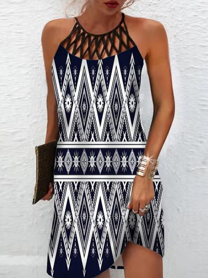 Women's Style Positioning Printed Mesh Sleeveless Casual Dresses