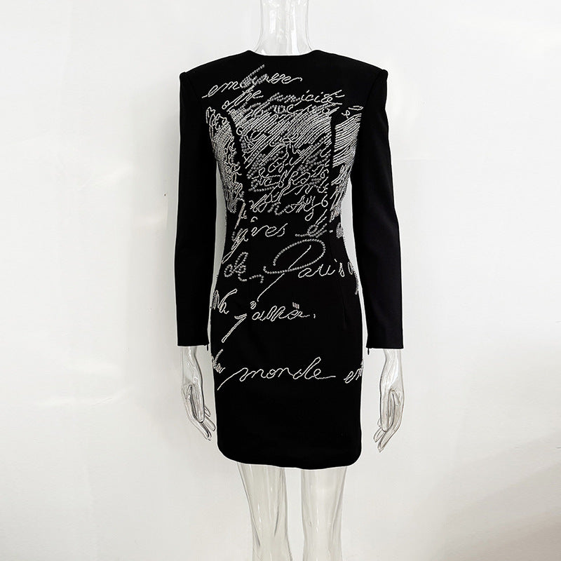 Fashion Letter Beads Rhinestones Slim Stretch Long Dresses
