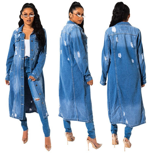 Women's Denim Trench For Spring Fashion Vintage Coats