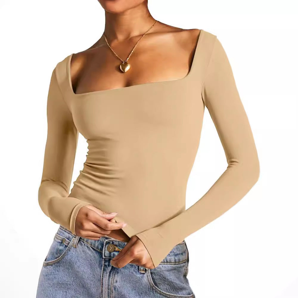 Women's Short-sleeved Long-sleeved Solid Color Cropped Square Tops