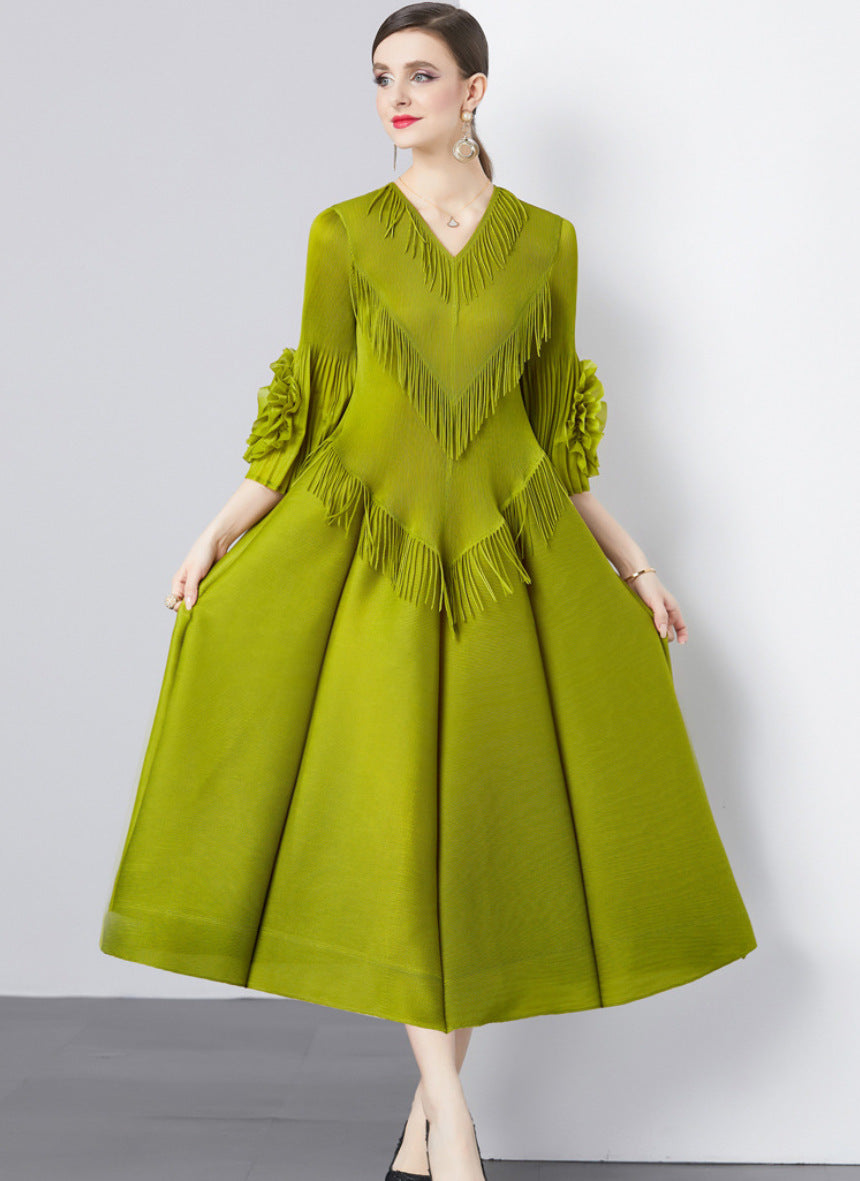 Ruffled Plate Flower Tassel Stitching Geometric Dresses