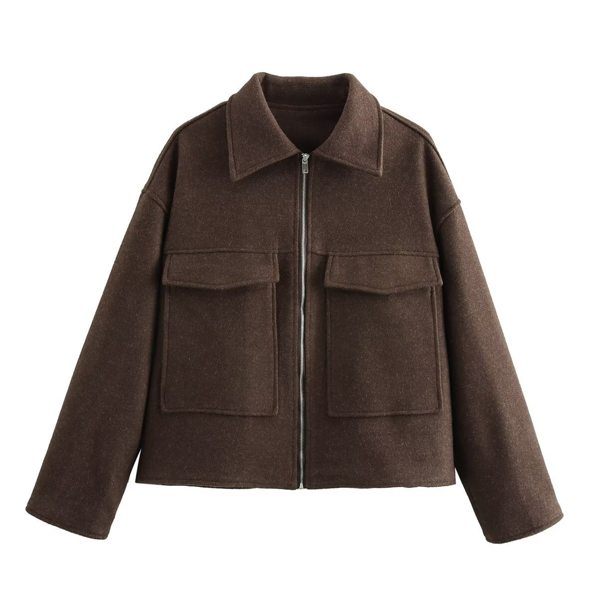 Women's Street Fashion Woolen Lapel Pocket Decorative Jackets