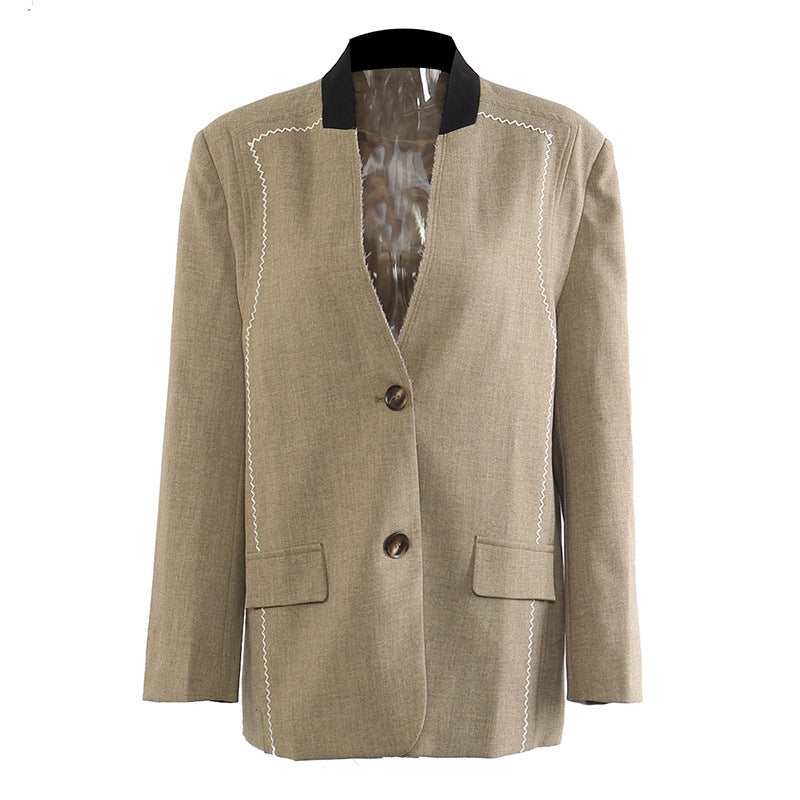 Commute Style Long Sleeve Color Matching Coats