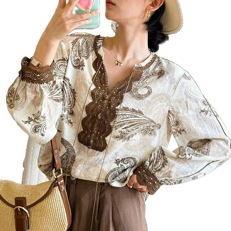 Women's Autumn Silk Linen Shirt Long-sleeved Design Tops