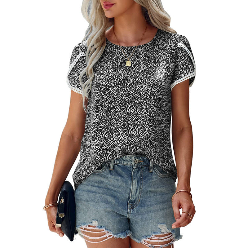 Women's Lace Patchwork Short-sleeved T-shirt Bottoming Shirt Blouses