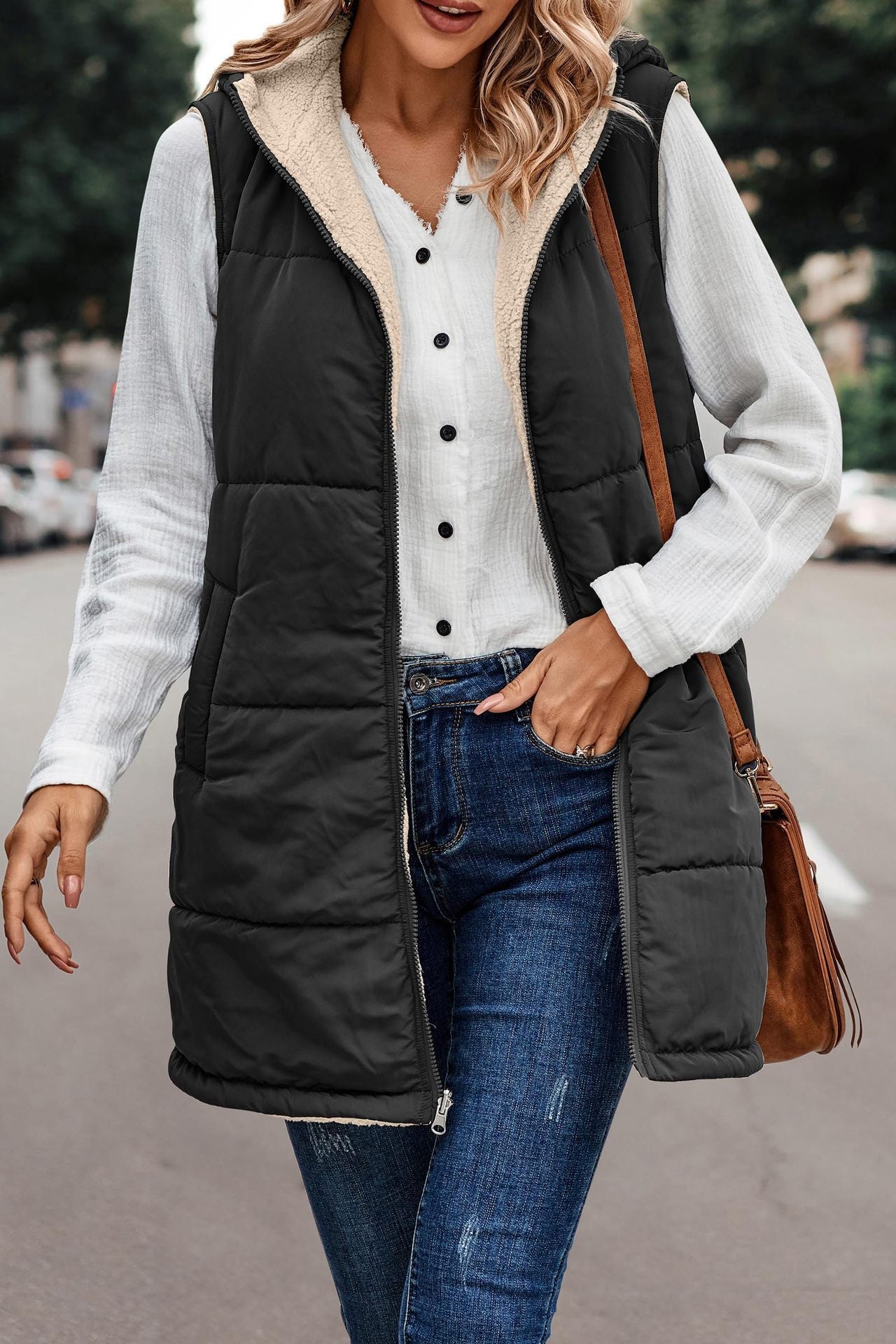 Color Hooded Cotton Double-sided Wear Warm Vests