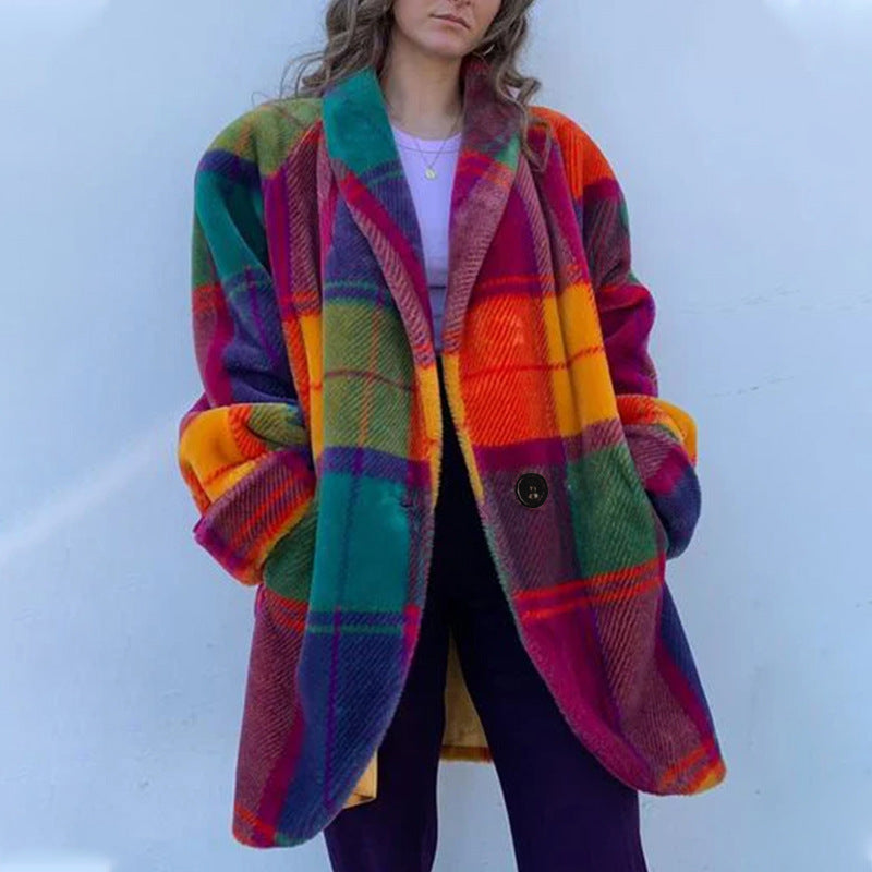 Women's Autumn Long Sleeve Lapel Printed Woolen Coats