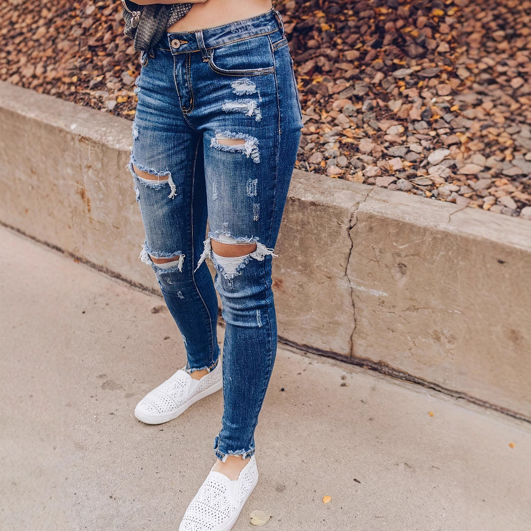 Women's Pencil Ripped Fashion Slim Trousers For Jeans