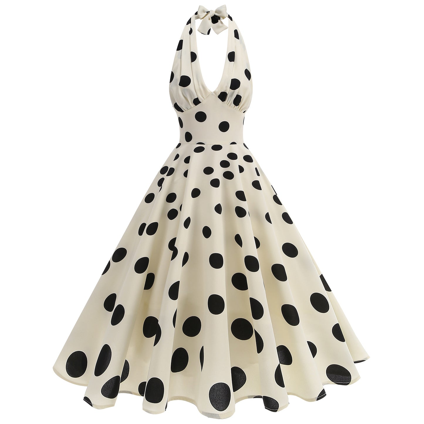 Dot Print Backless Sleeveless Slim Beach Dress