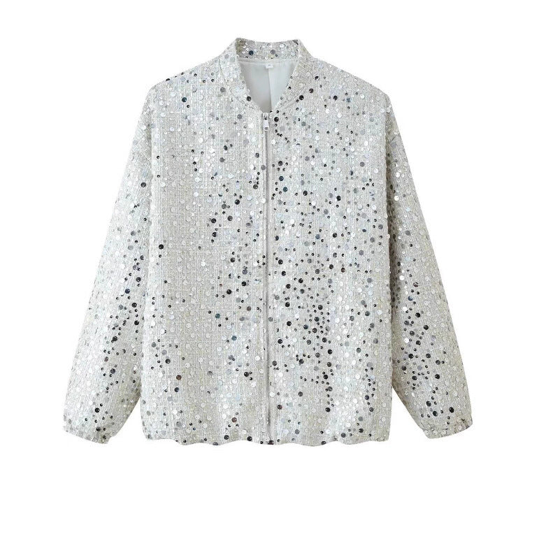 Women's Fashion Casual Trendy Long-sleeved Zipper Sequined Coats