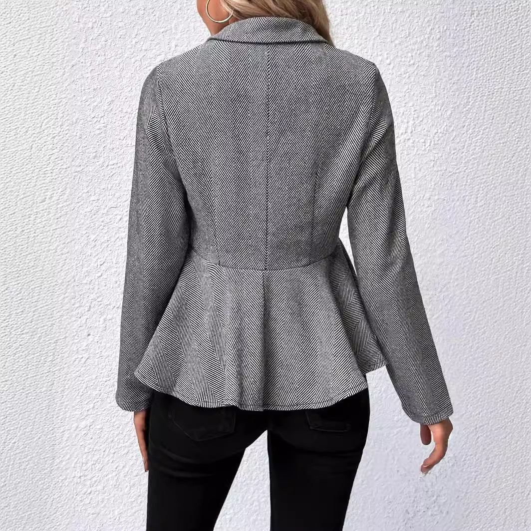 Women's Lapel Jacquard Ruffled Slim Double-breasted Temperament Blazers