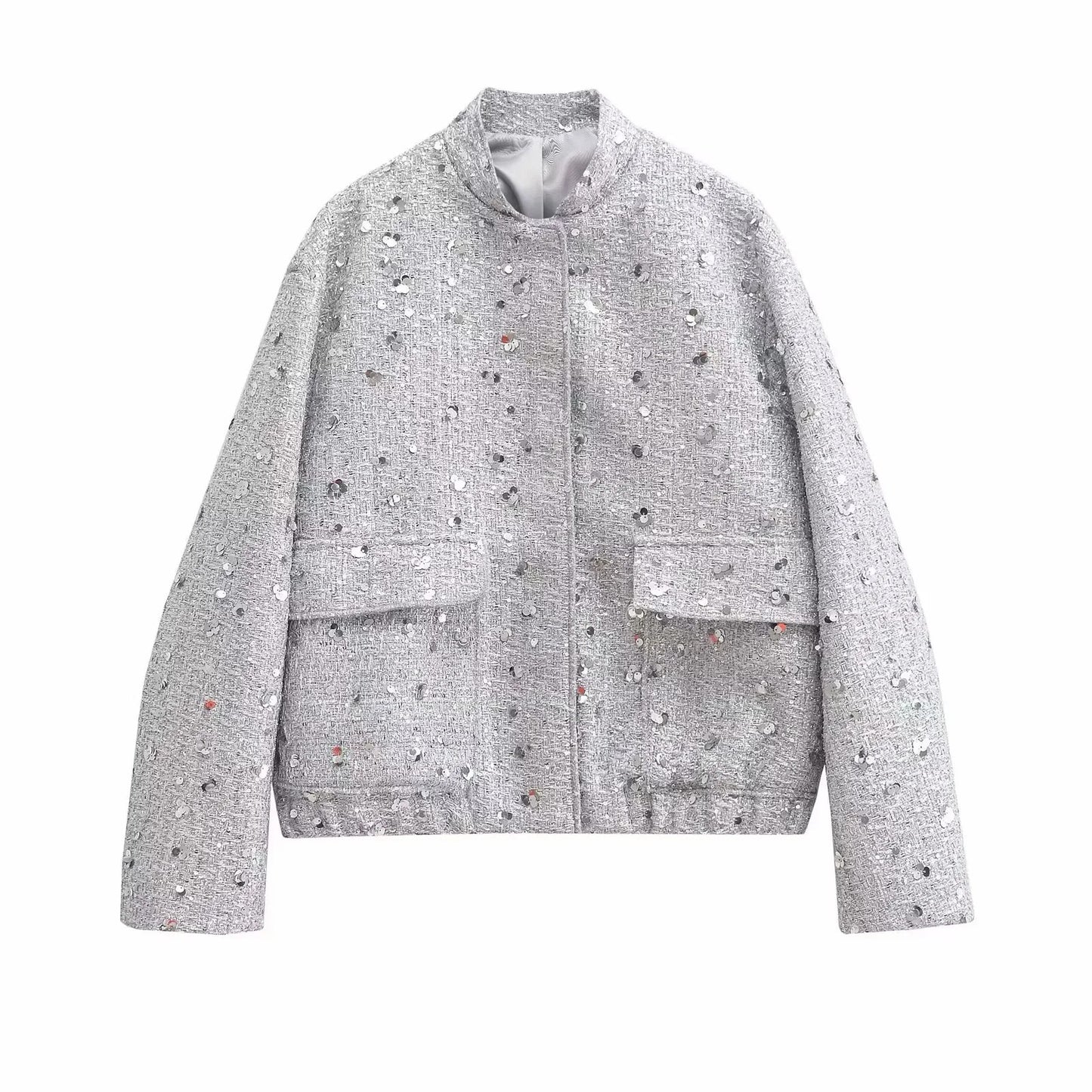 Women's Beads Decoration Small Stand-up Collar Jackets