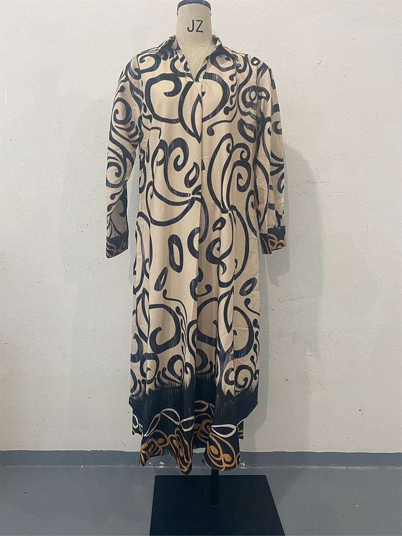 Women's Summer Fashion Printed Long Sleeve Loose Dresses