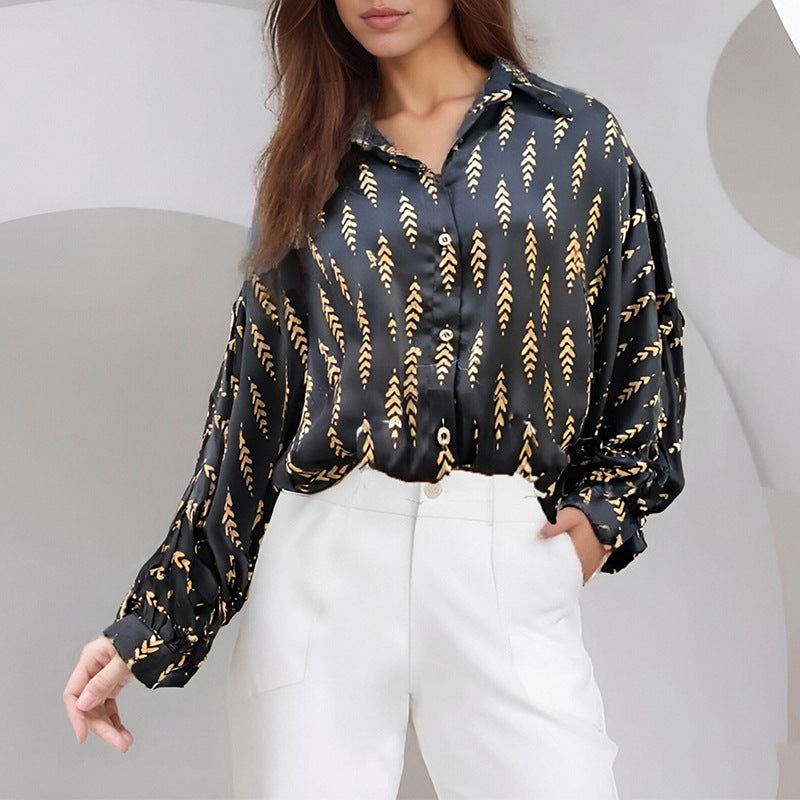 Women's Lapel Long Sleeve Striped Shirt Autumn Fashion Blouses