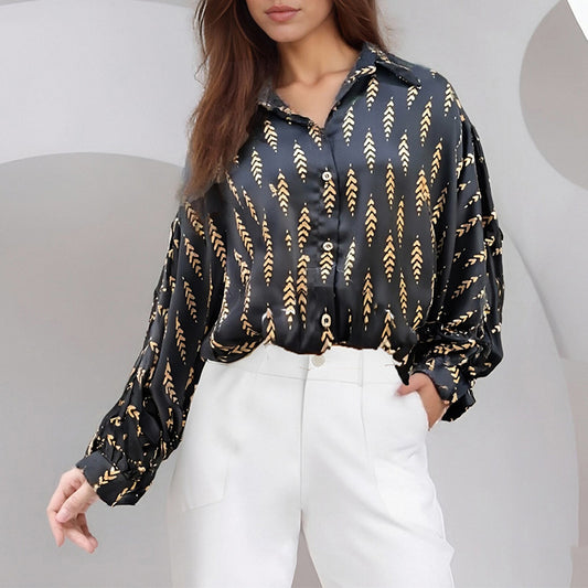 Women's Lapel Long Sleeve Striped Shirt Autumn Fashion Blouses
