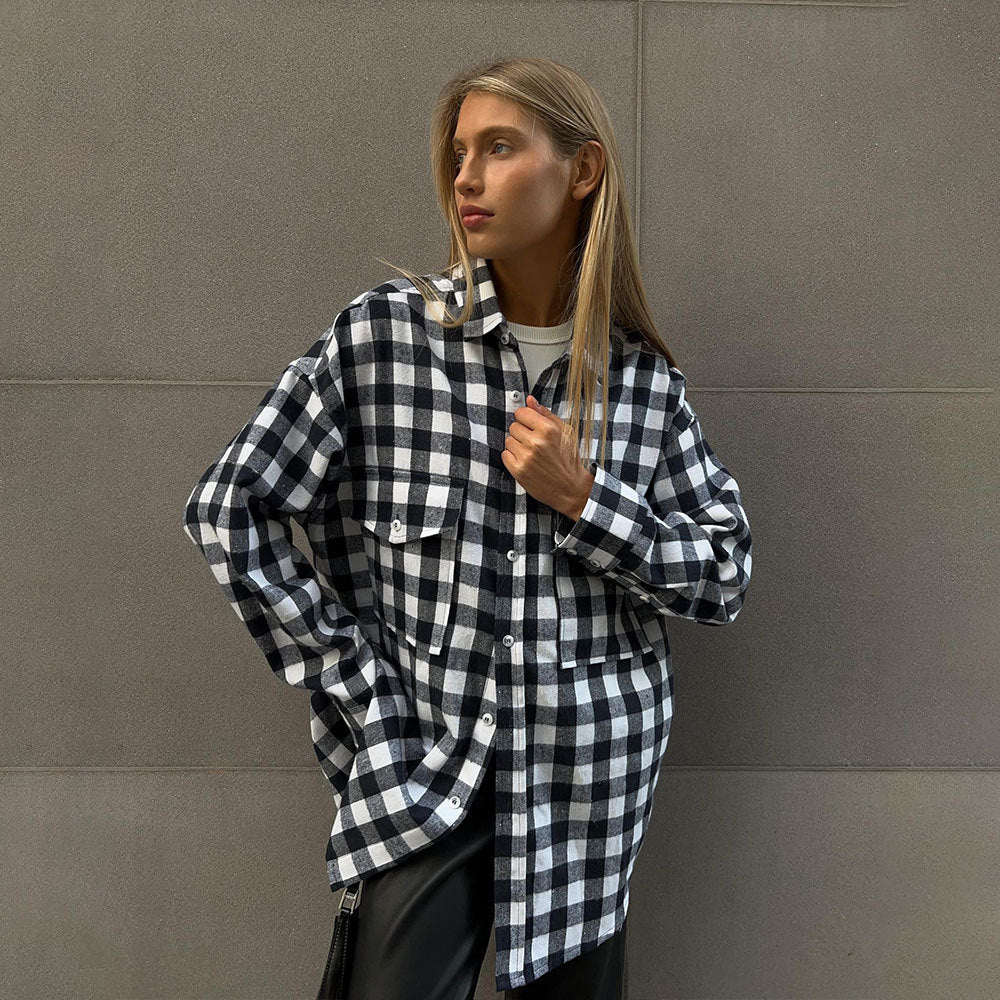 Women's Shirt Autumn American Retro Double Pocket Blouses