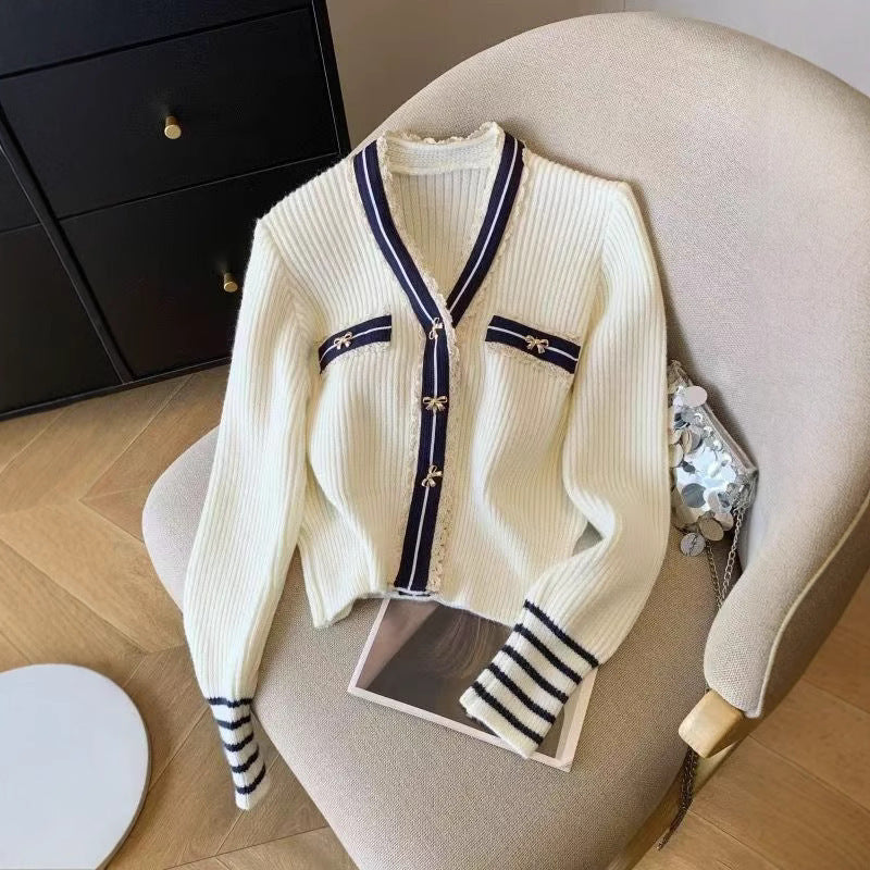 Women's Knitted Clothes French Style Color Matching Outer Wear Tops