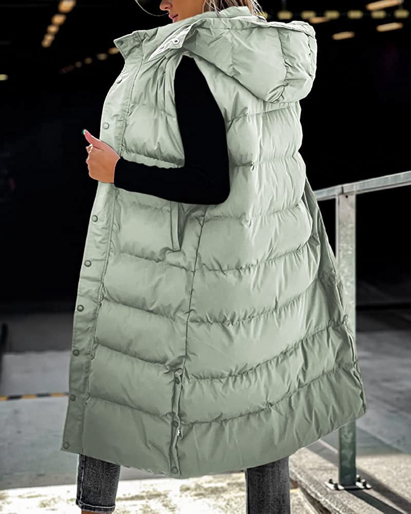 Women's Solid Color Extended Hooded Casual Fashion Vests