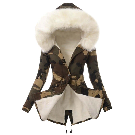 Women's Winter Warm Fur Collar Zipper Hooded Coats