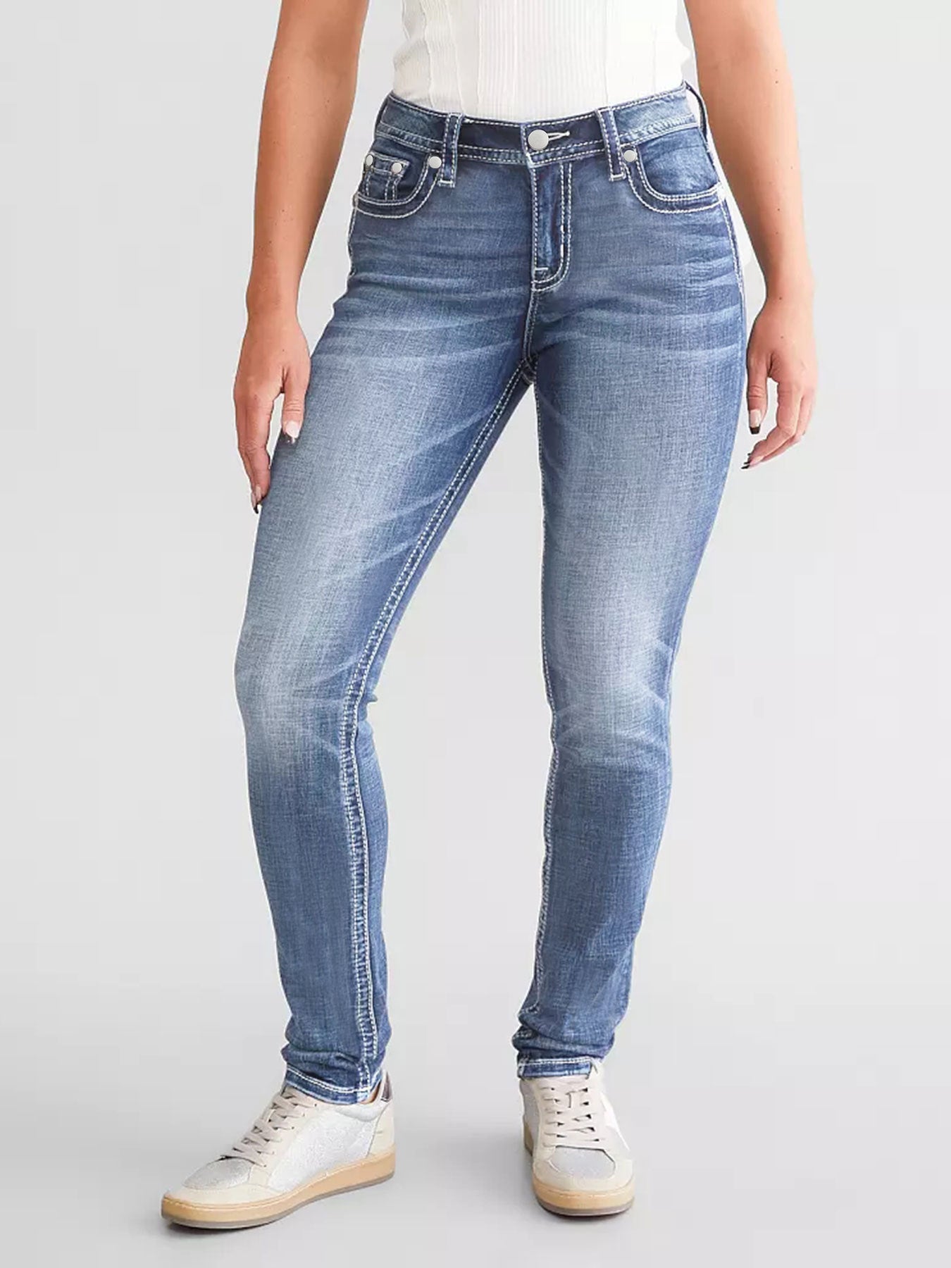 Women's Slim Fit Embroidered Denim Trousers Jeans