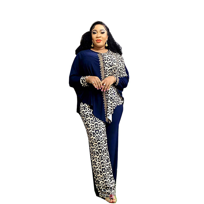 African Loose Batwing Sleeve Leopard Print Suits
