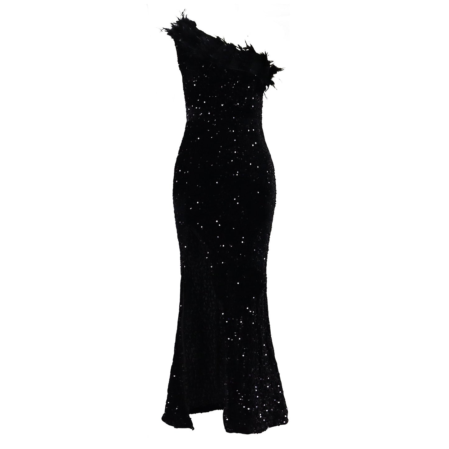 Diagonal Collar Banquet High Waist Slit Dress