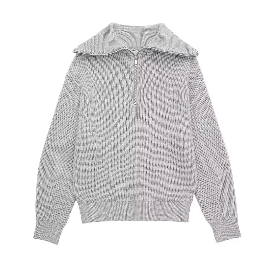 Women's French Casual Open Collar Wool Knitwear
