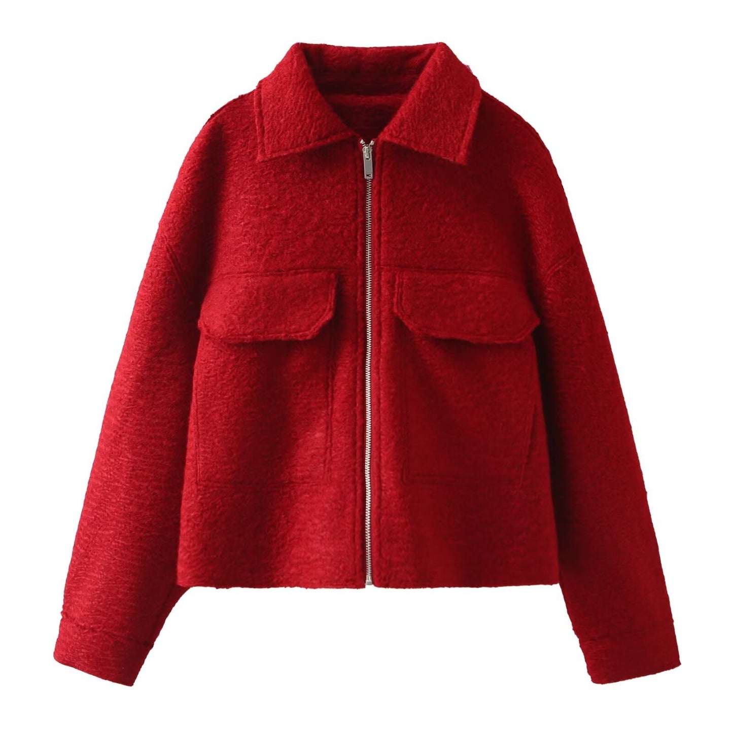 Women's Street Fashion Woolen Lapel Pocket Decorative Jackets