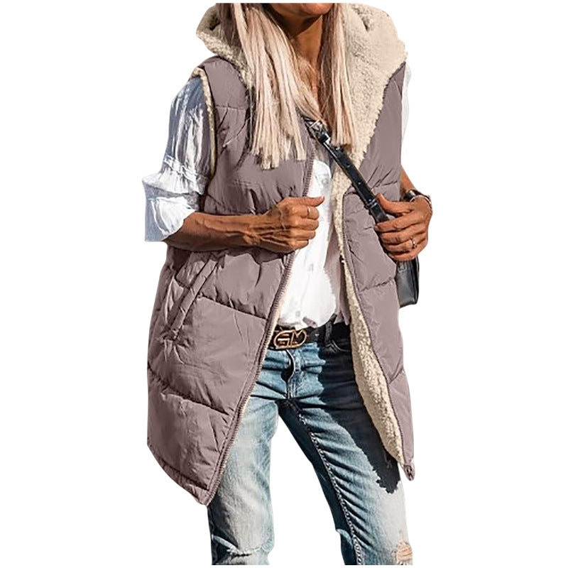 Color Hooded Cotton Double-sided Wear Warm Vests