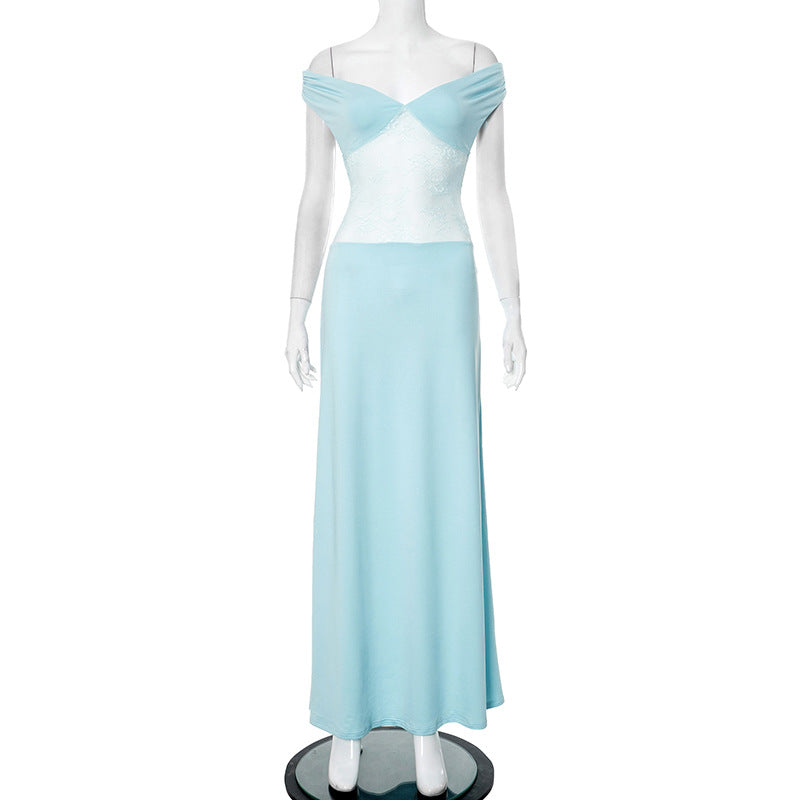 Women's Solid Color Strapless Lace Stitching Sexy Dresses
