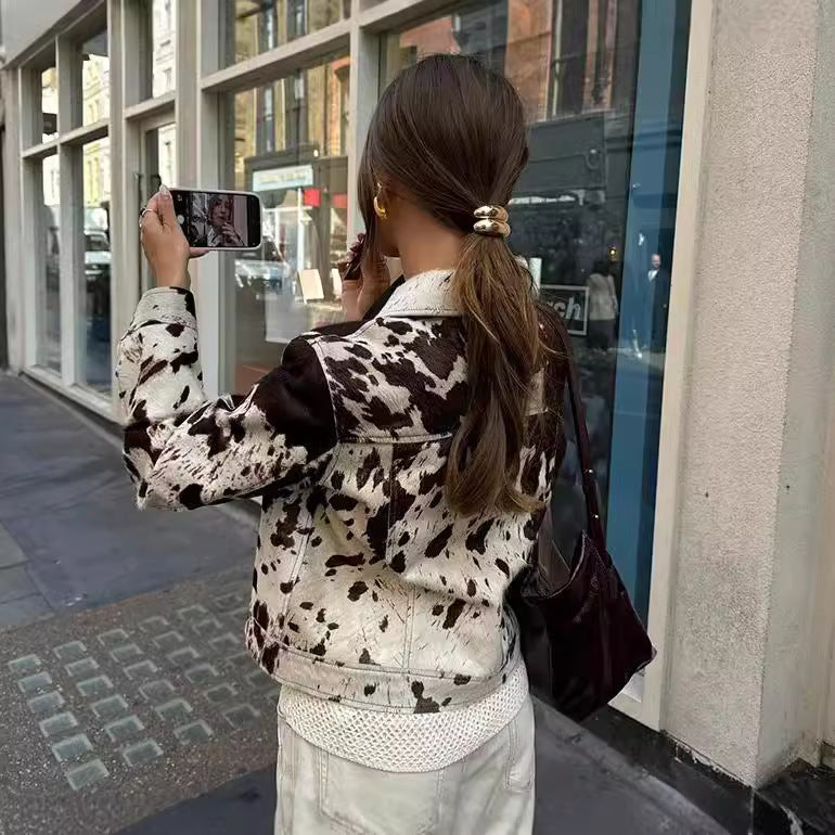 Women's Versatile Charming Lapel Print Shirt Jackets