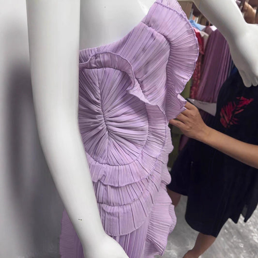 Women's Dress Ruffled Pleated Design Slimming Midi Dresses