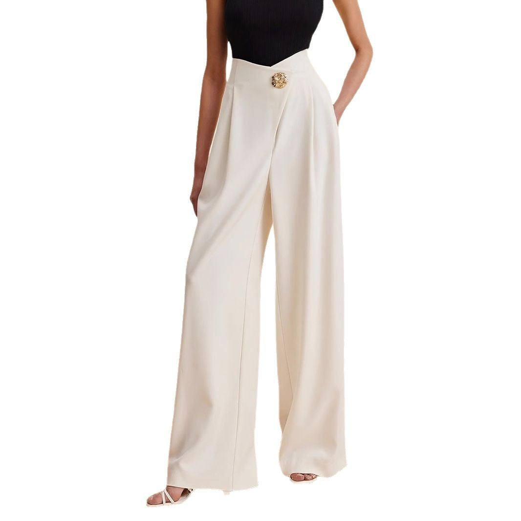 Women's Waist Wide Leg Irregular Cinched Pockets Pants