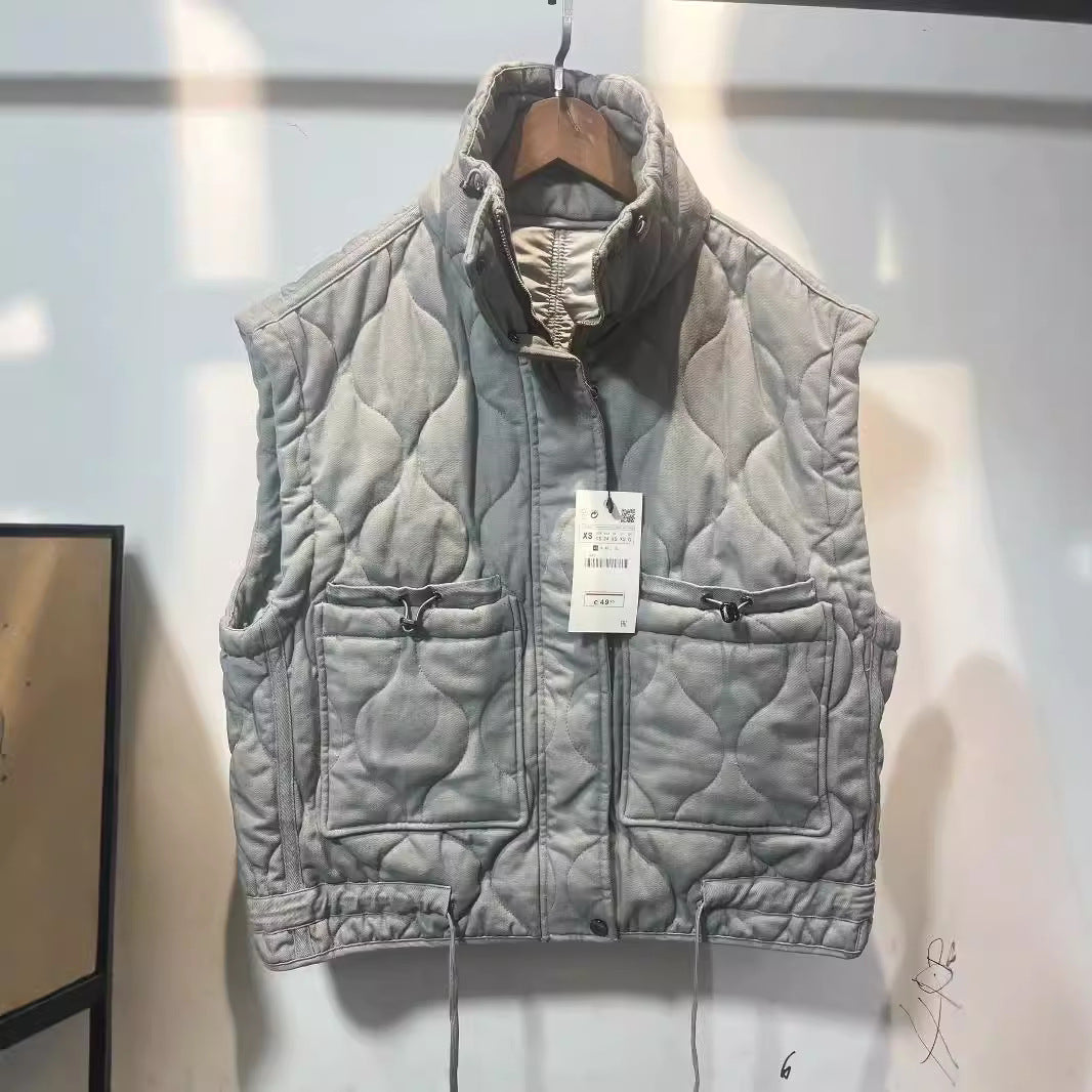 Women's Hot Stand Collar Loose Washed Cotton Vests