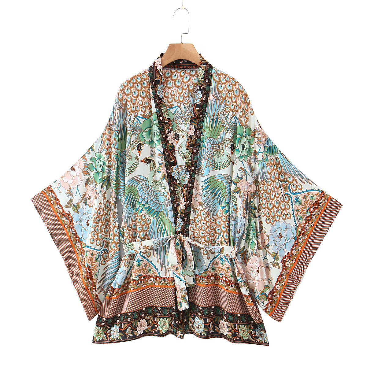 Women's Phoenix Flower Print Draped Shirt Cotton Coats