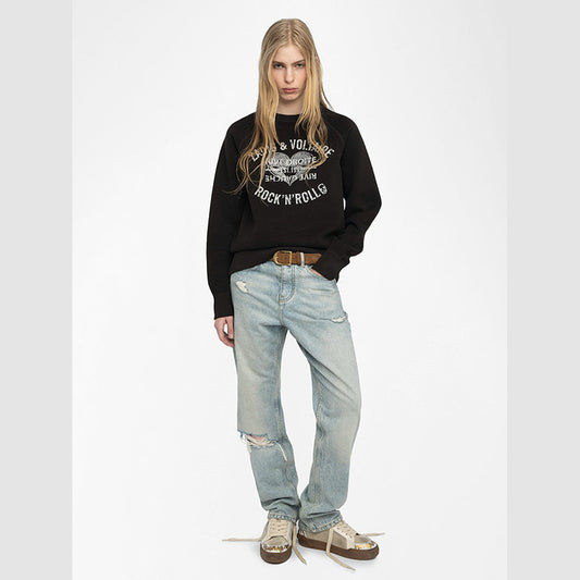 Classic Letter Printing Heart Hot Rhinestone Sweaters