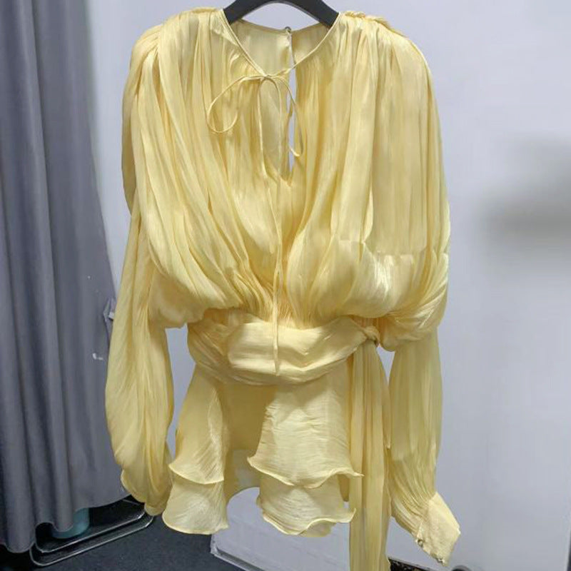 Women's Summer French Style Loose Long Sleeve Vacation Ruffled Dress
