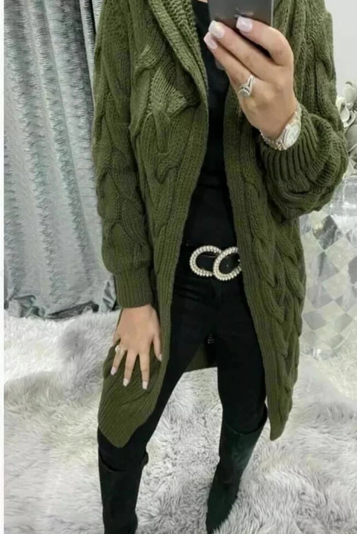 Women's Knitted Hooded Solid Color Mid-length Knitwear