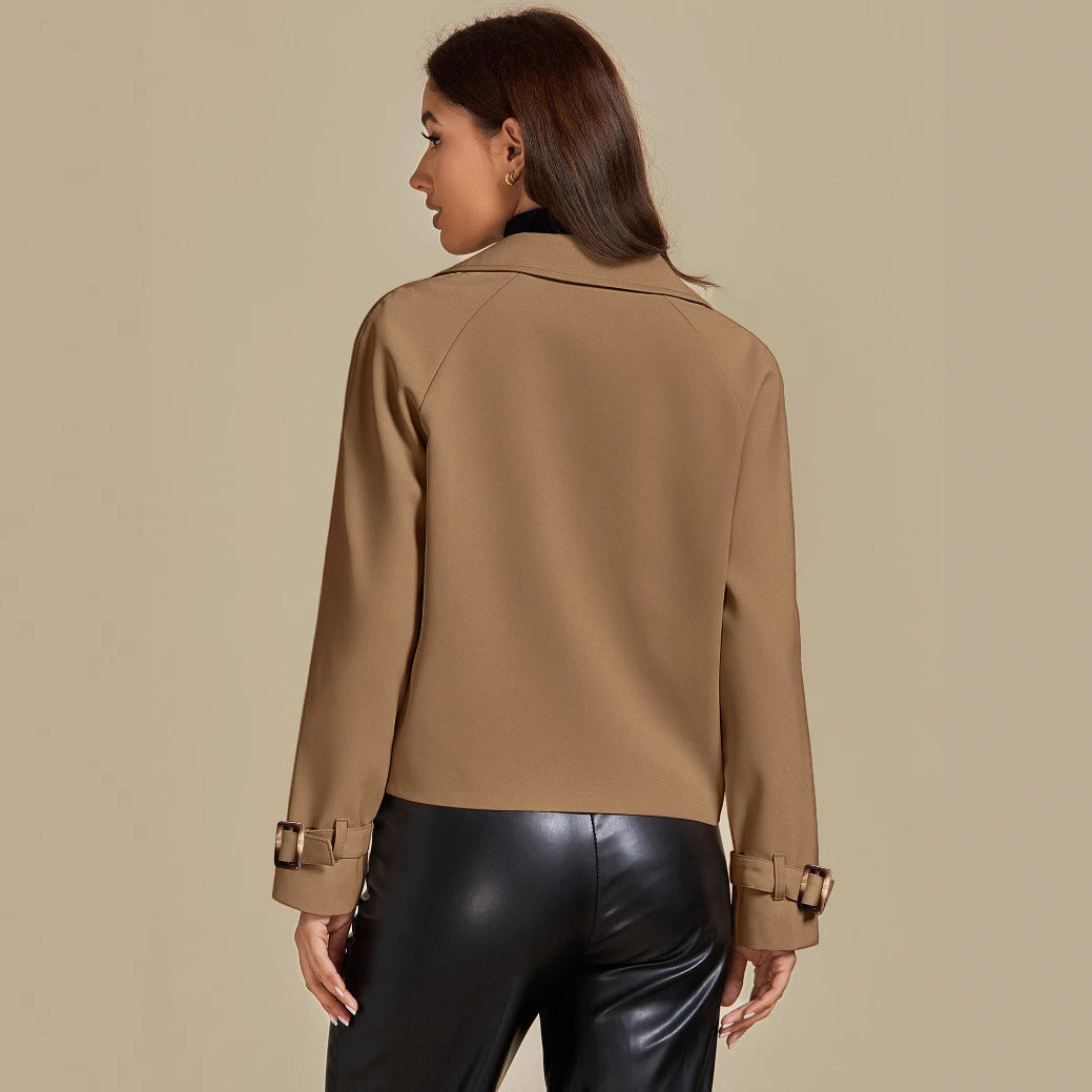 Women's Trench Long-sleeved Double-breasted Lapel Casual Coats