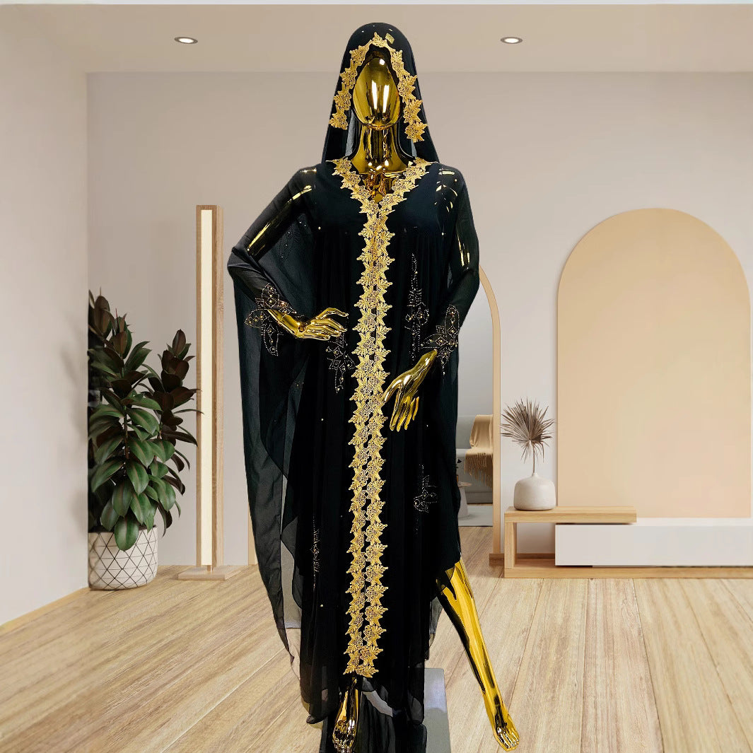 Women's Embroidery Lace Muslim Dress African Hooded Blouses