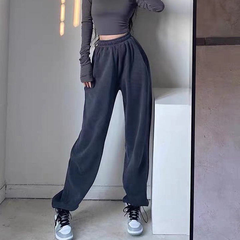 Female Casual Jogger Gray High Waist Pants