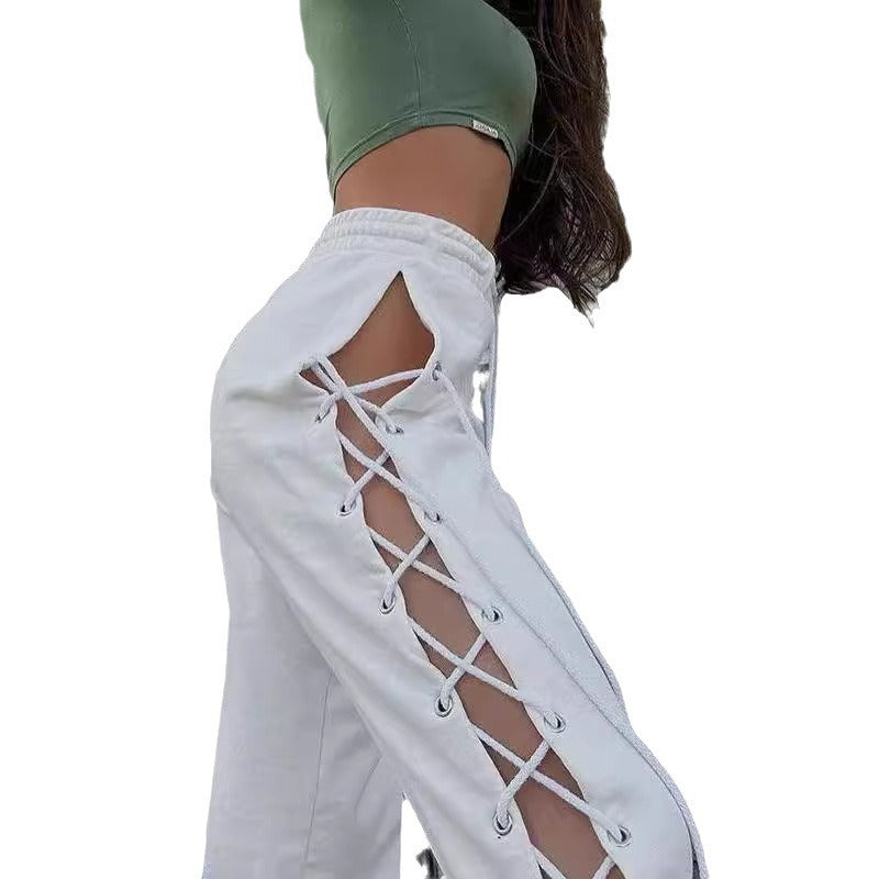 Women's Side Slit Corns Cutout Wide Leg Pants