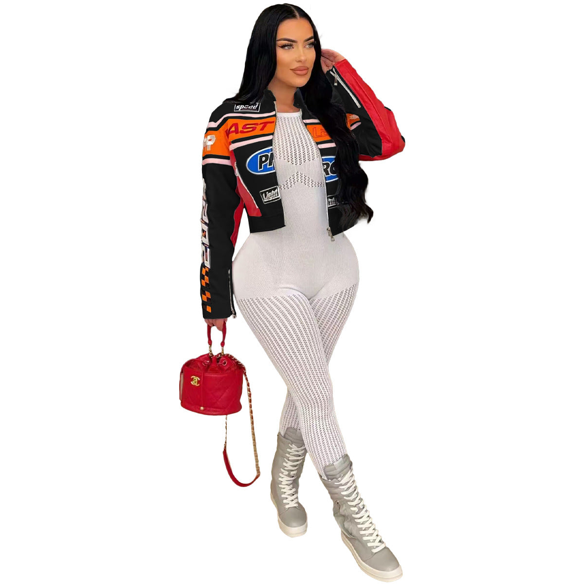 Hot Street Printing Stand Collar Zipper Jackets